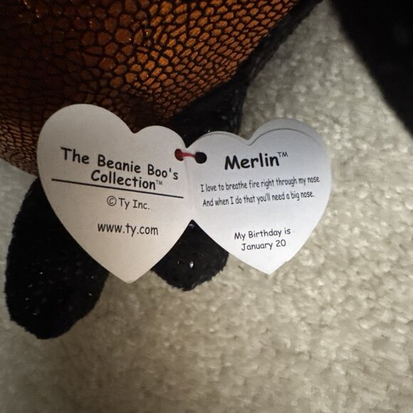 NWT TY Beanie Boo - MERLIN the Dragon 9" - Plush Black Dragon 2017 - Picture 12 of 14